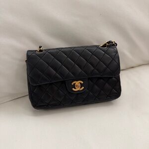 Chanel Classic Black Quilted Shoulder Bag with Gold Accents
